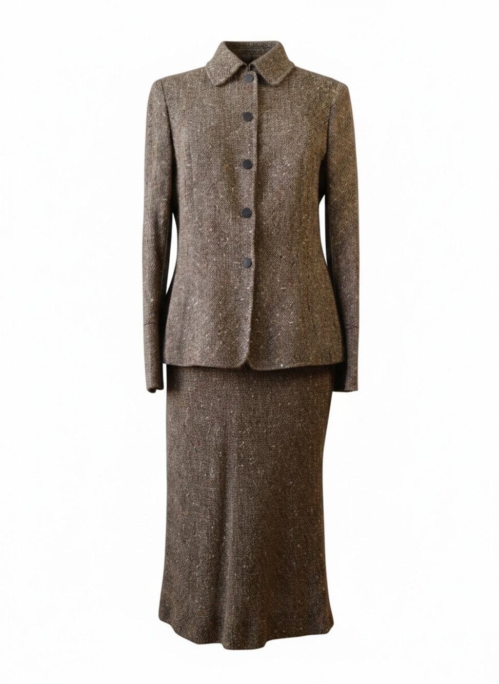 Vintage Y2K 90s Rena Lange Wool Cashmere Tweed Blazer Skirt Suit Academia Size 8